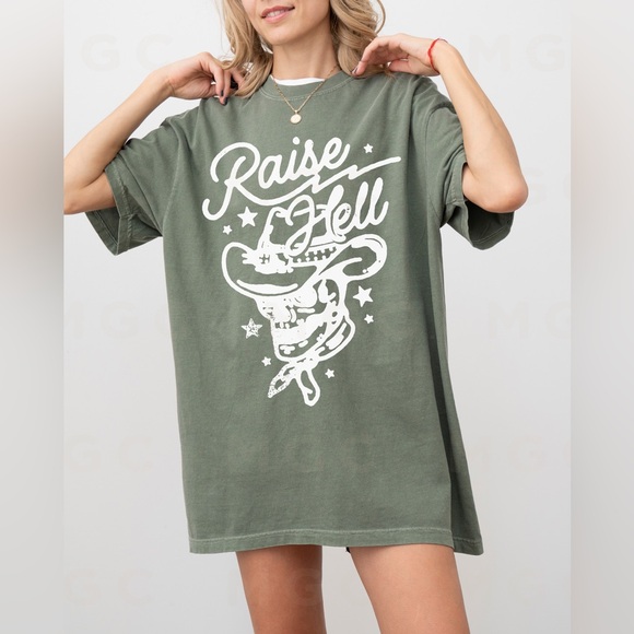 Comfort Colors Raise Hell Cowboy Skull Shirt - Picture 2 of 10